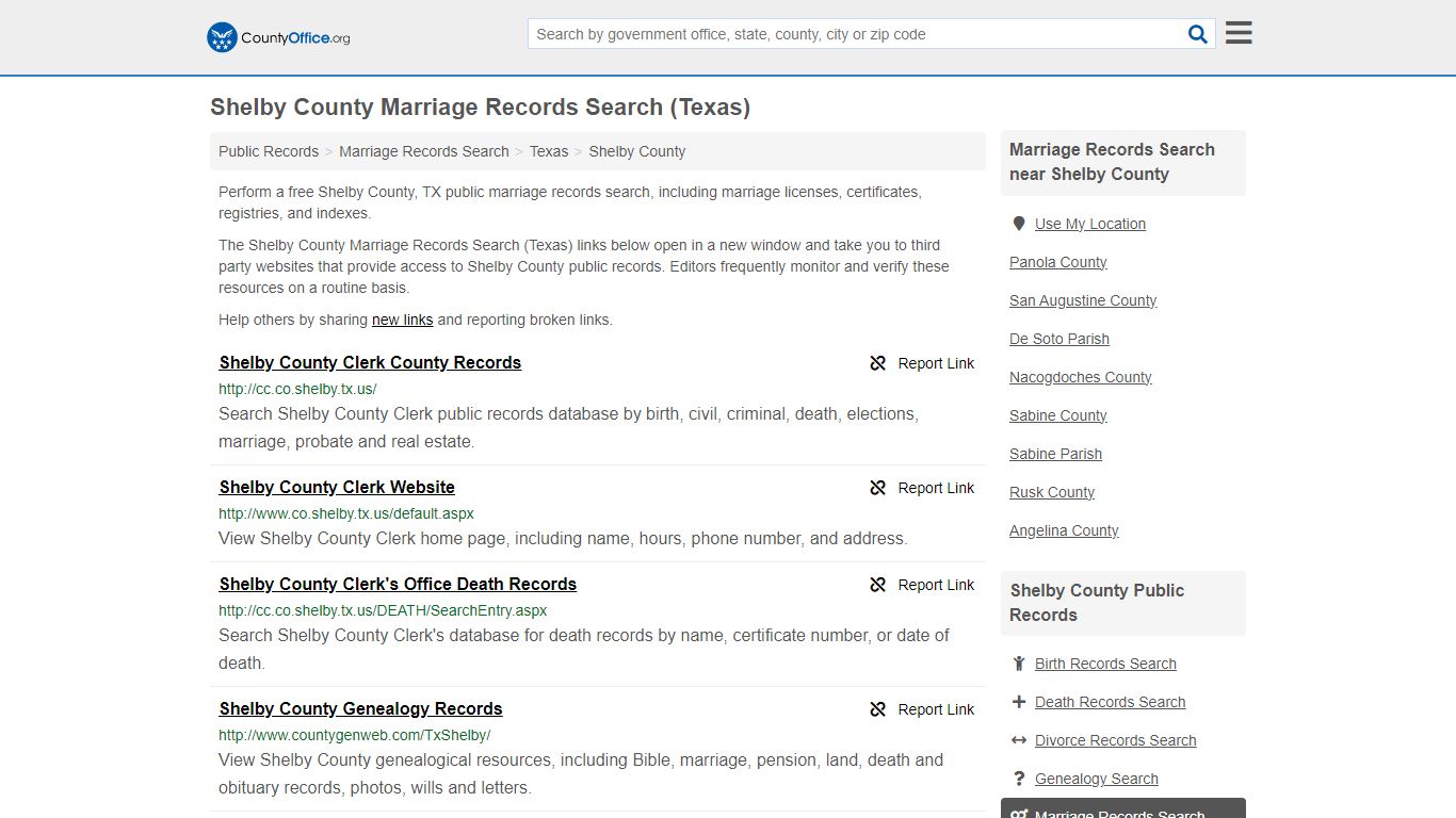 Shelby County Marriage Records Search (Texas) - County Office
